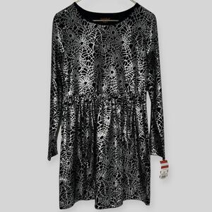 Cat & Jack Spider Web Dress Kids XL 14/16 Black Halloween Silver Metallic Spooky